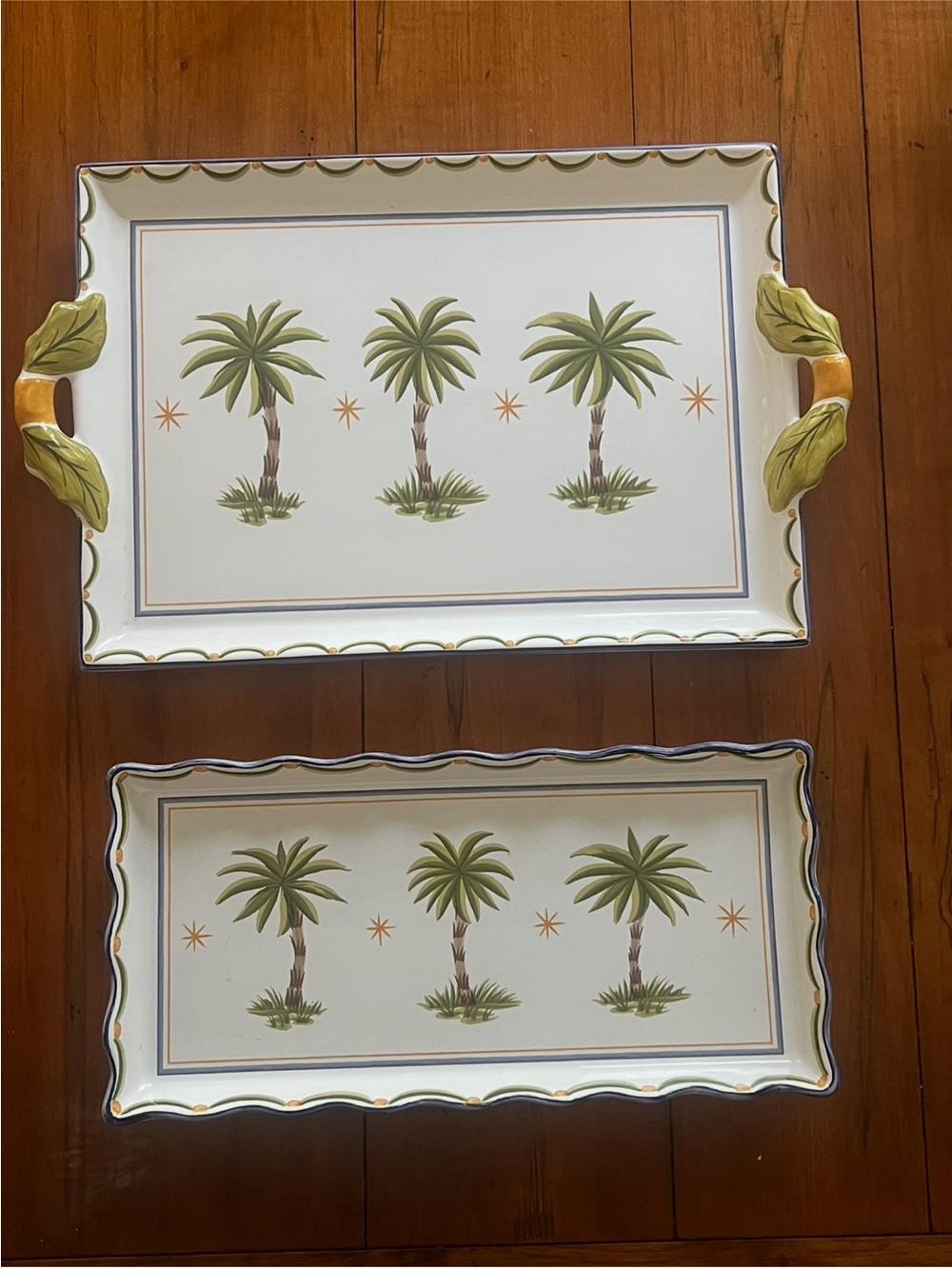 Kate Williams The Essex Collection Palm Tree Ceramic Serving Trays - Green